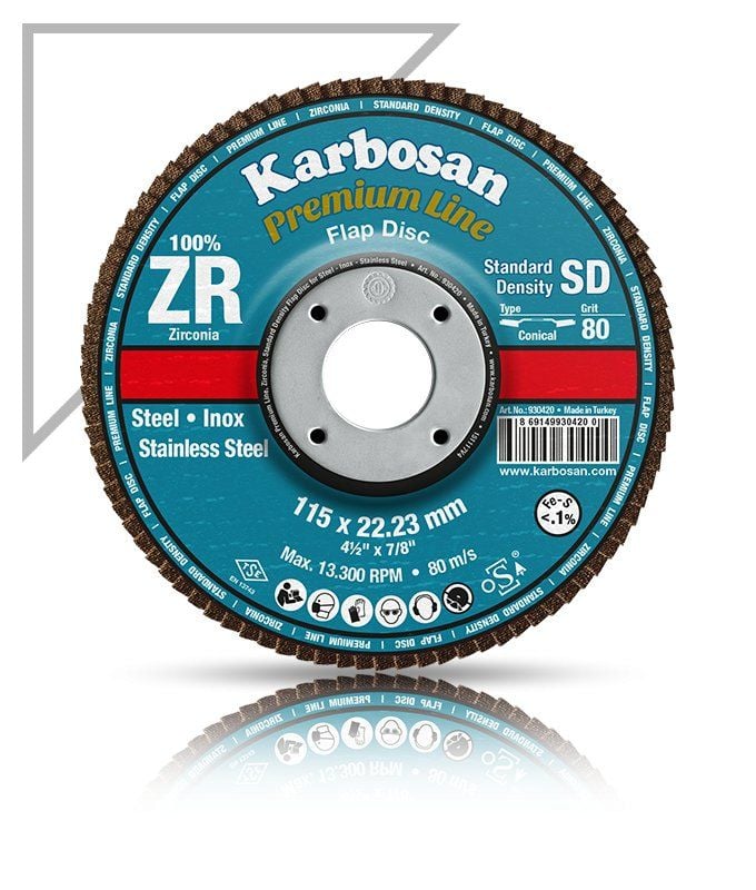 Karbosan (1 Koli 120 Adet) Flap Disk Çelik ve İnox Zımpara ZR 115x22.23/40Kum SD-Konik 983450